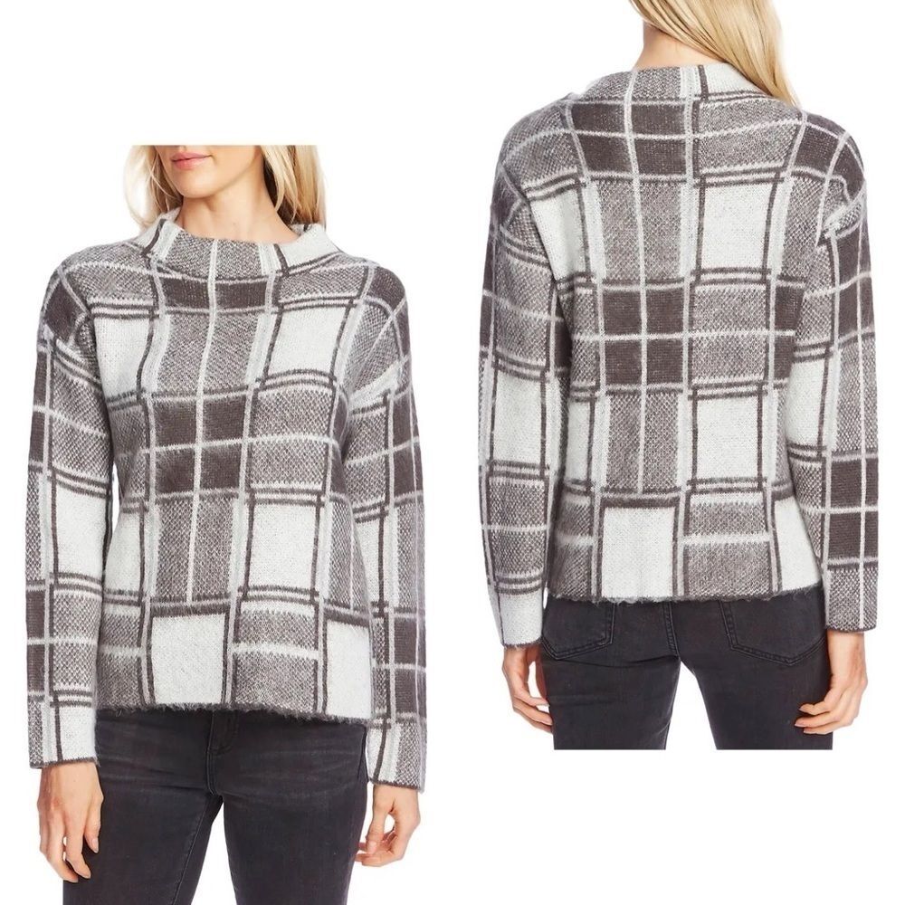 Vince Camuto Plaid Mock-Neck Sweater